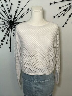 Express White Open Knit Crochet Sweater Size Large